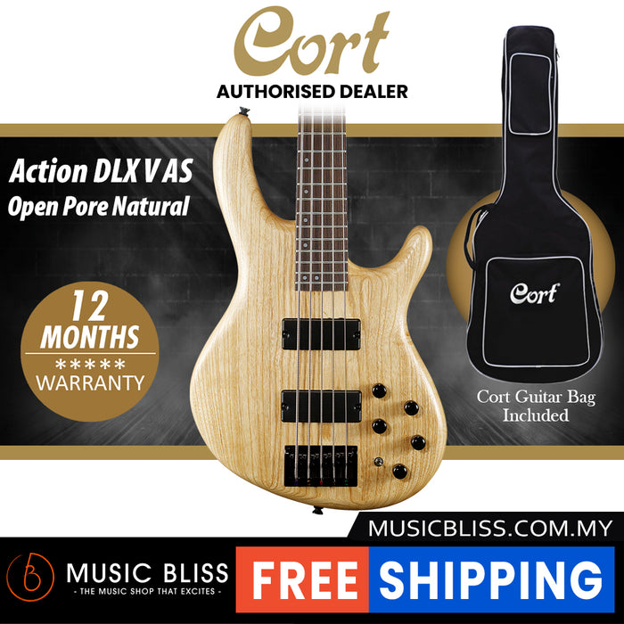 Cort Action DLX V AS 5-String Bass Guitar with Bag - Open Pore Natural