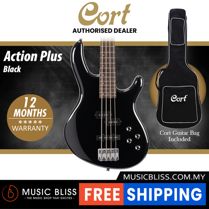 Cort Action Plus Electric Bass Guitar with Bag - Black