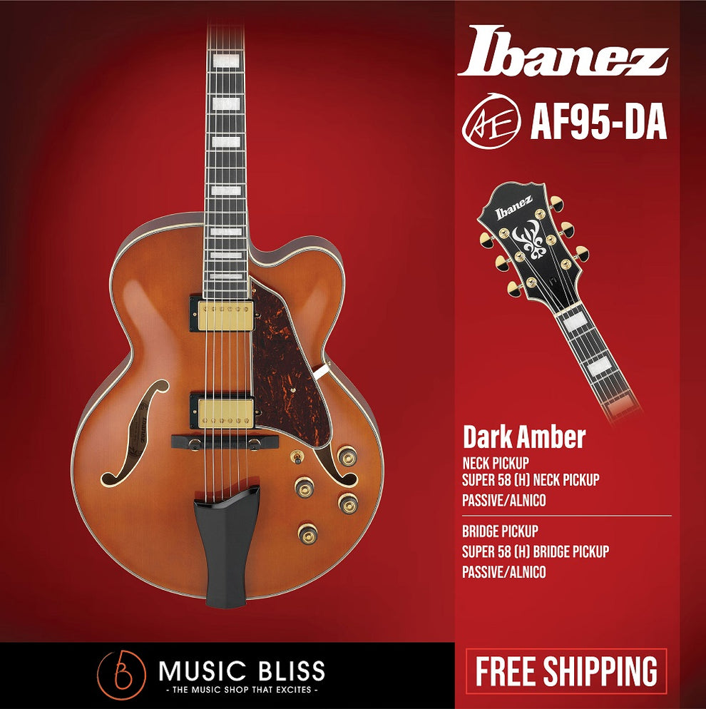 Ibanez Artcore Expressionist Af95 Hollowbody Electric Guitar Dark Amber Af95 Da Music