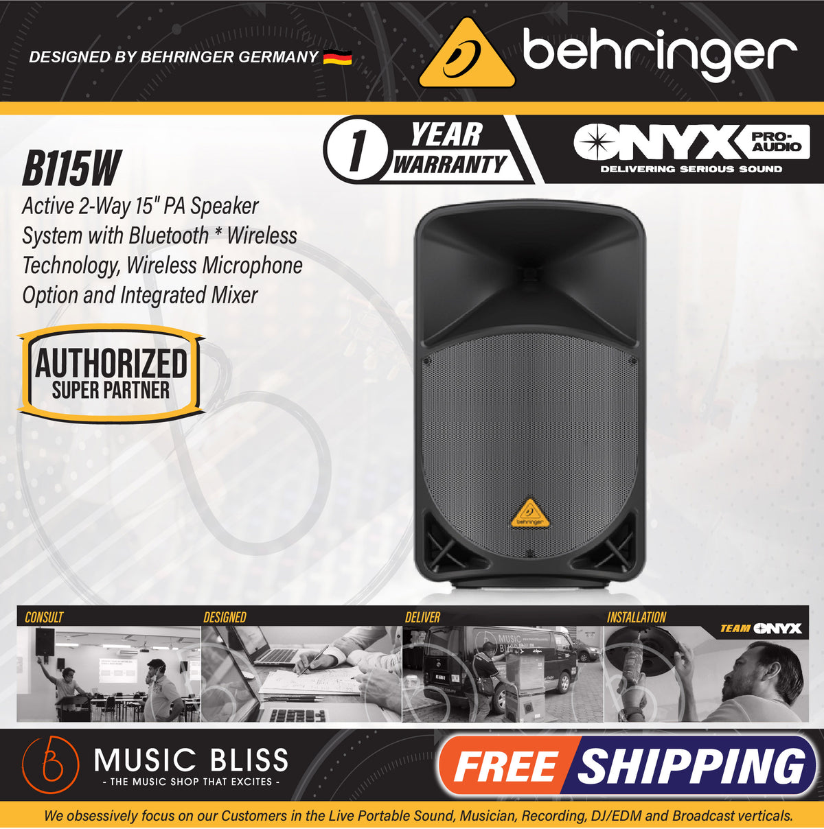 Behringer Eurolive B115W 1000W 15" Powered Speaker Music Bliss Malaysia