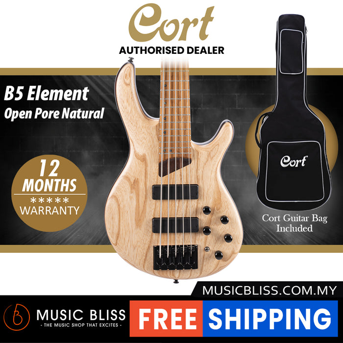 Cort B-5 Element 5-String Bass Guitar with Bag - Open Pore Natural