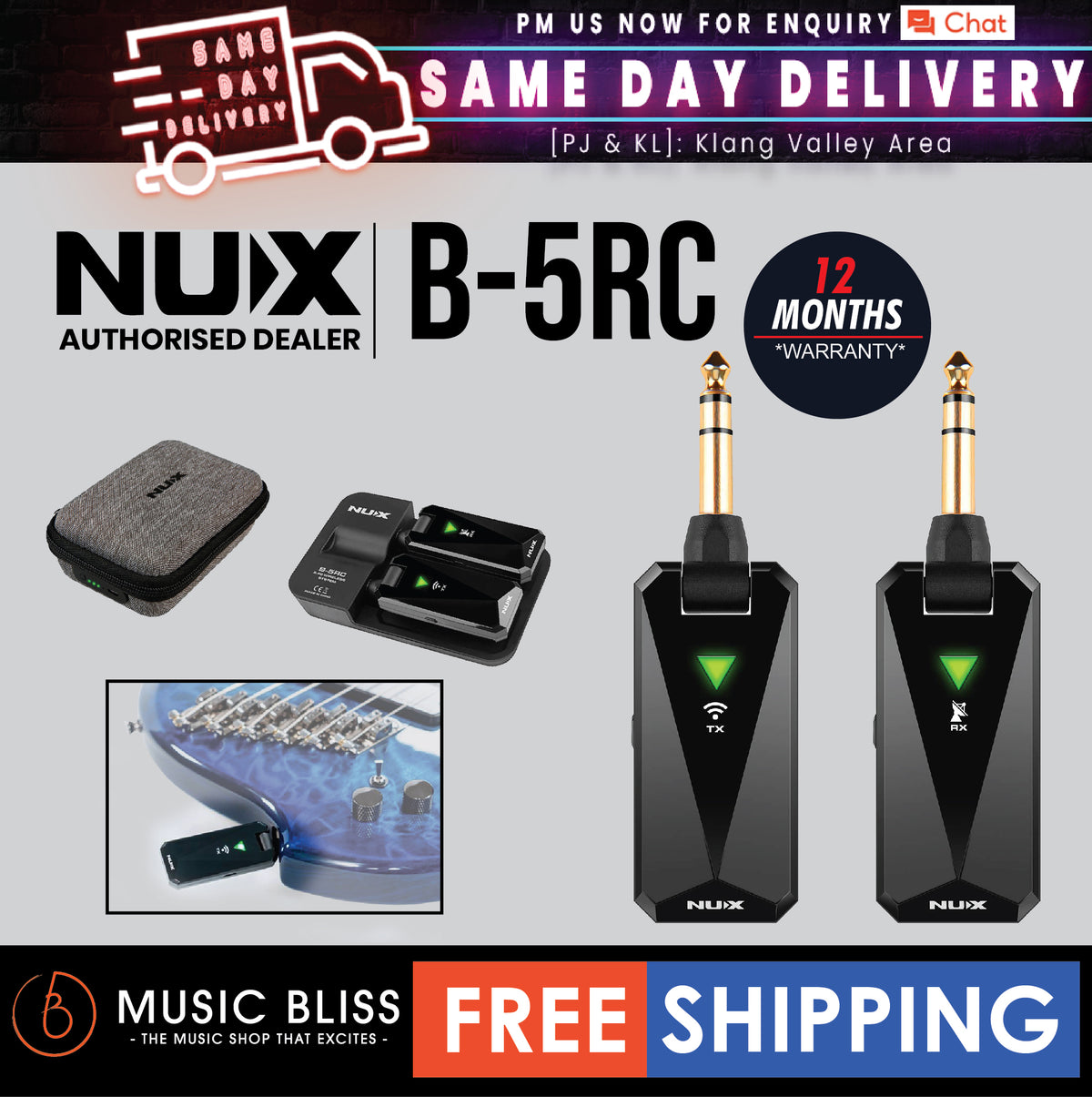 NUX B-5RC 2.4GHz Guitar Transmitter Receiver Wireless System | Music ...