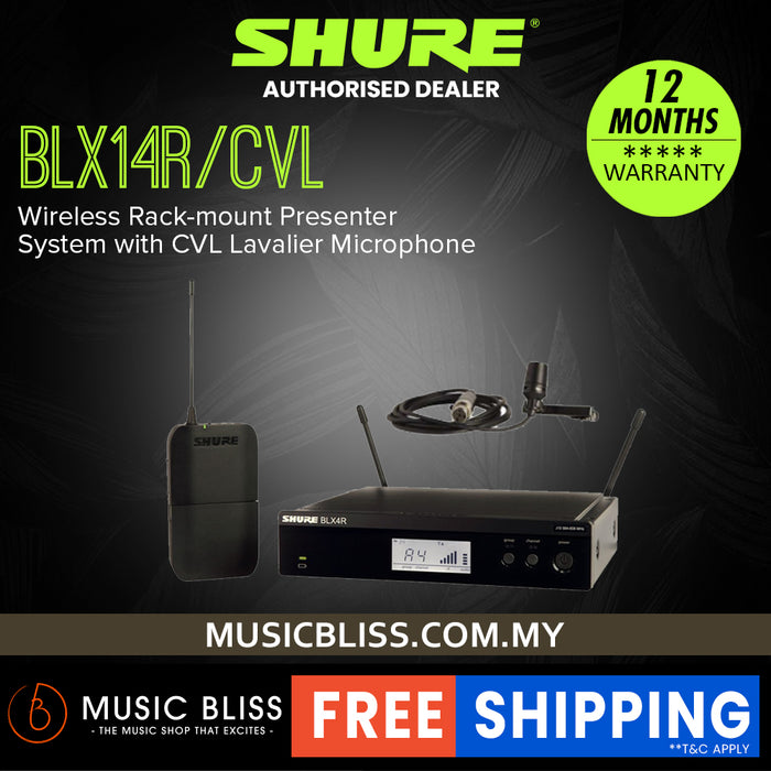 Shure BLX14R/CVL Wireless Rack-mount Presenter System, BLX4R Wireless Receiver, BLX1 Bodypack Transmitter & CVL Lavalier Microphone