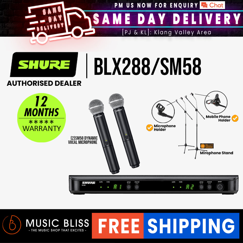 Shure BLX288/SM58 Dual Channel Handheld Wireless Microphone System, BL ...