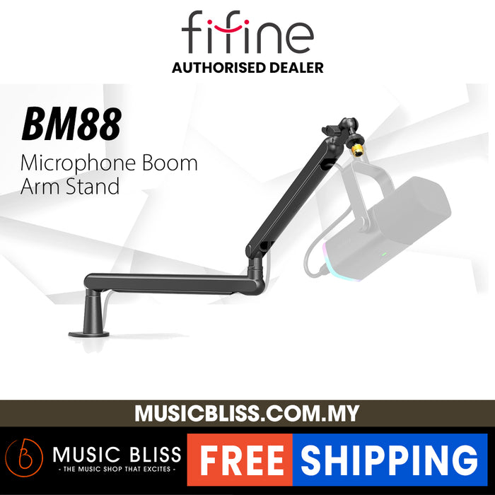 FIFINE BM88 Microphone Boom Arm, Low Profile Adjustable Stick Microphone Arm Stand with Desk Mount Clamp, Screw Adapter, Cable Management, for Podcast Streaming Gaming Studio