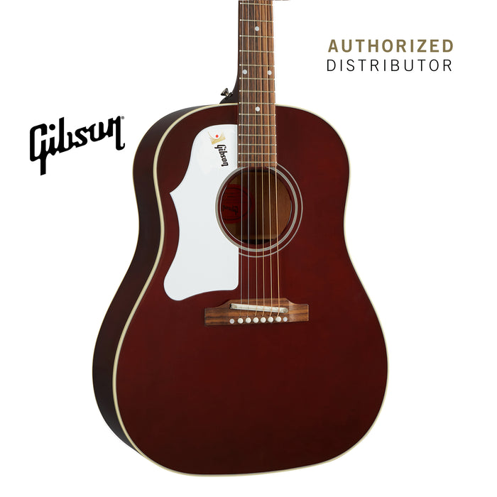 GIBSON 60S J-45 ORIGINAL, ADJ SADDLE LEFT-HANDED ACOUSTIC GUITAR - WINE RED - Music Bliss Malaysia