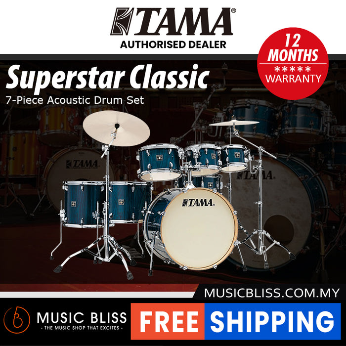 Tama Superstar Classic CL72RSP 7-Piece Drum Set with Hardware - Gloss Sapphire Lacebark Pine