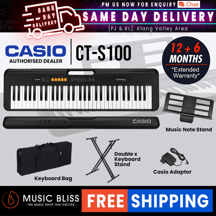 Casio CT-S100 61-Keys Casiotone Keyboard with FREE Keyboard Stand - Music Bliss Malaysia