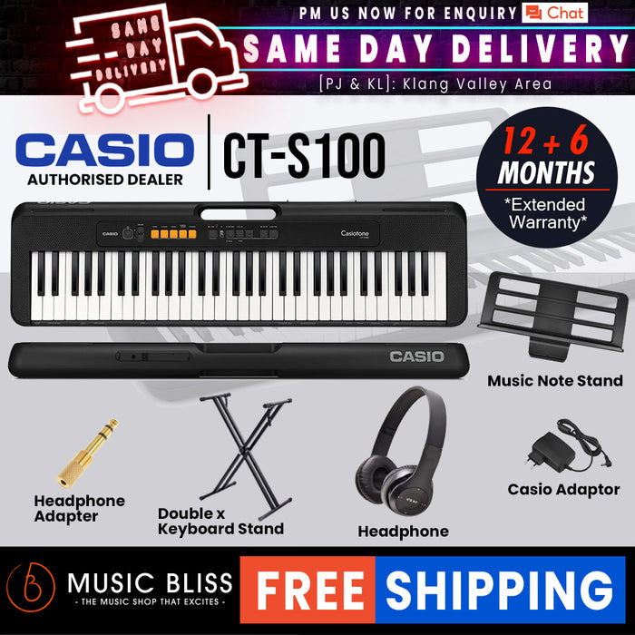 Casio CT-S100 61-Keys Casiotone Keyboard with FREE Keyboard Stand - Music Bliss Malaysia