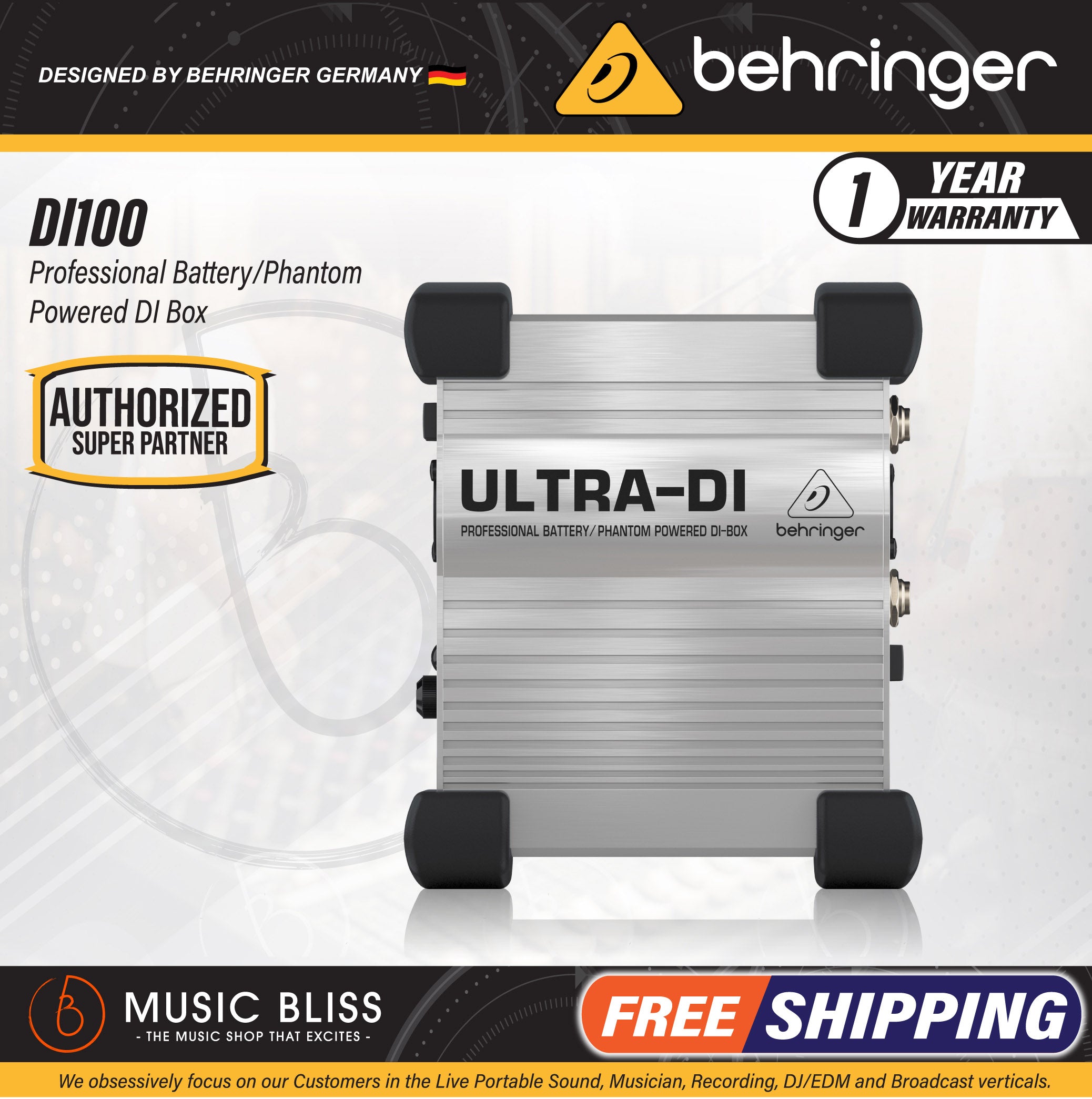 Behringer Ultra-DI DI100 1-channel Active Microphone / Instrument Direct Box