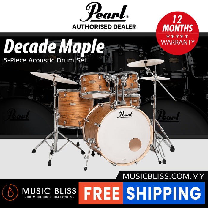 Pearl Decade Maple 5-Piece Drum Set with Hardware, Drumstick and Throne - 22" Kick - Satin Caramel Veil