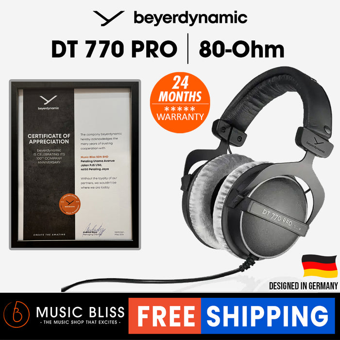 Beyerdynamic DT 770 PRO 80 Ohm Over-Ear Studio Headphones. Enclosed Design, Wired for Professional Recording and Monitoring