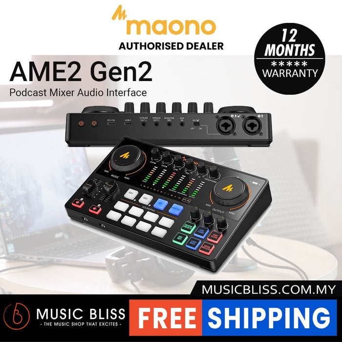 Maono AME2-Gen2 Podcast Mixer Audio Interface Sound Card with Dual XLR Input,Quick to Mute and Noise Reduction