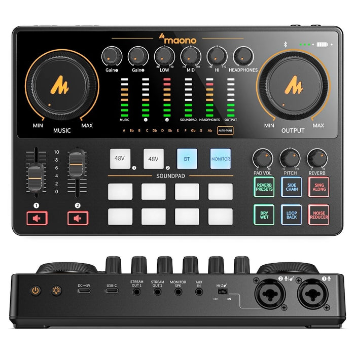 Maono AME2-Gen2 Podcast Mixer Audio Interface Sound Card with Dual XLR Input,Quick to Mute and Noise Reduction