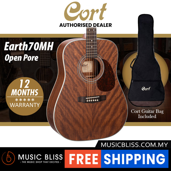 Cort Earth70 Mahogany Acoustic Guitar with Bag - Open Pore