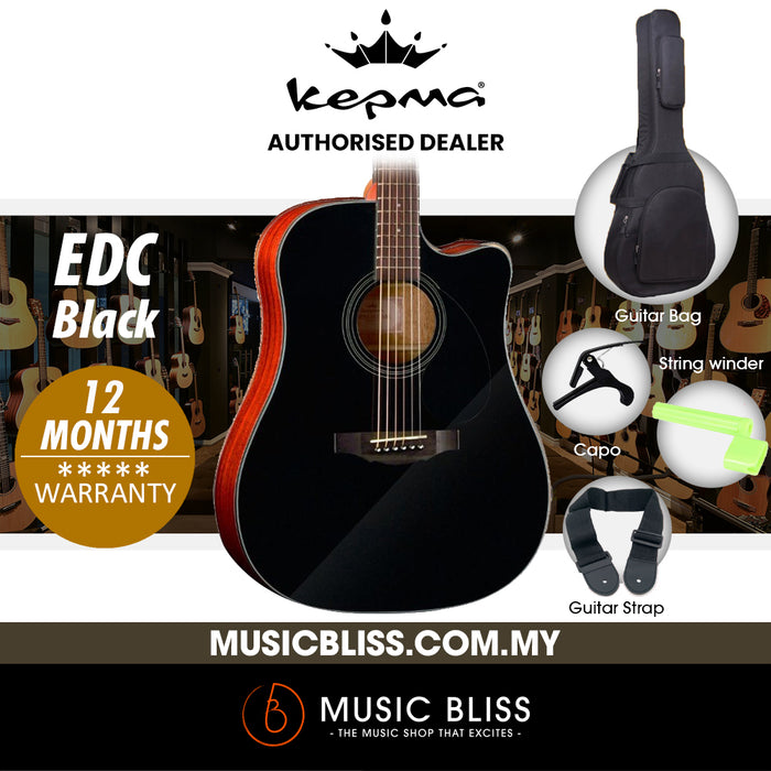 KEPMA EDC Dreadnought Acoustic Guitar - Black - Music Bliss Malaysia