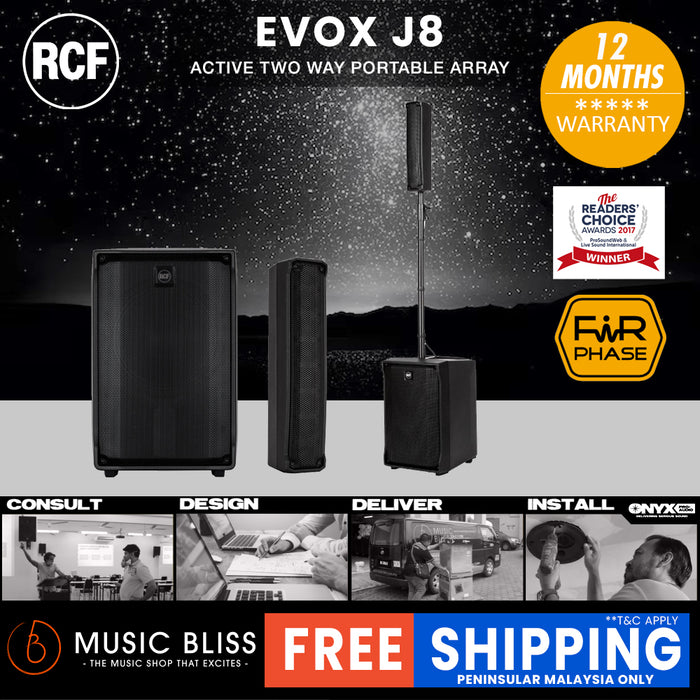 RCF EVOX J8 Active 12" 2-Way 1400W Portable Line Array PA System - Black