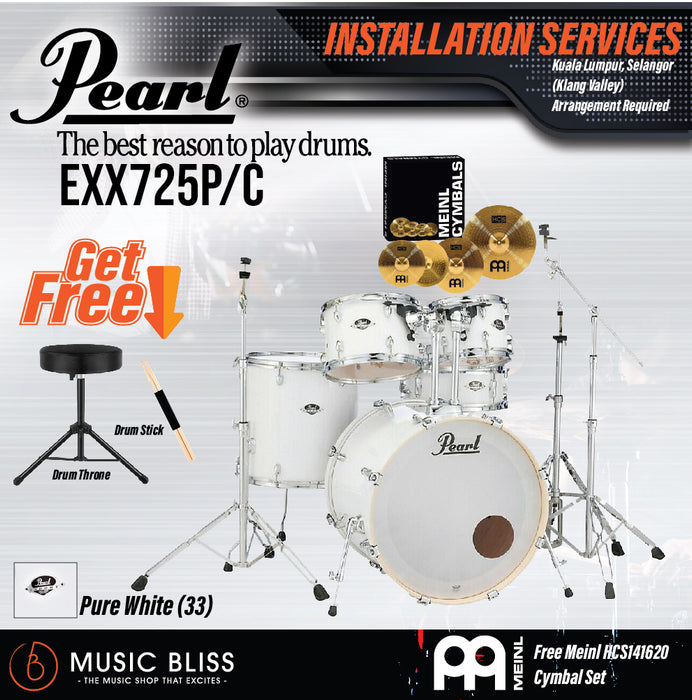 Pearl Export EXX 5-Piece Drum Set with Hardware, Drumstick and Throne - 22 Kick - Pure White - Music Bliss Malaysia