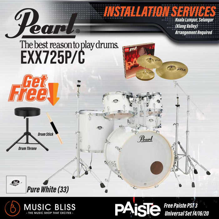 Pearl Export EXX 5-Piece Drum Set with Hardware, Drumstick and Throne - 22 Kick - Pure White - Music Bliss Malaysia