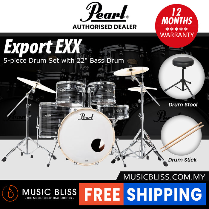 Pearl Export EXX 5-Piece Drum Set with Hardware, Drumstick and Throne - 22 Kick - Graphite Silver Twist