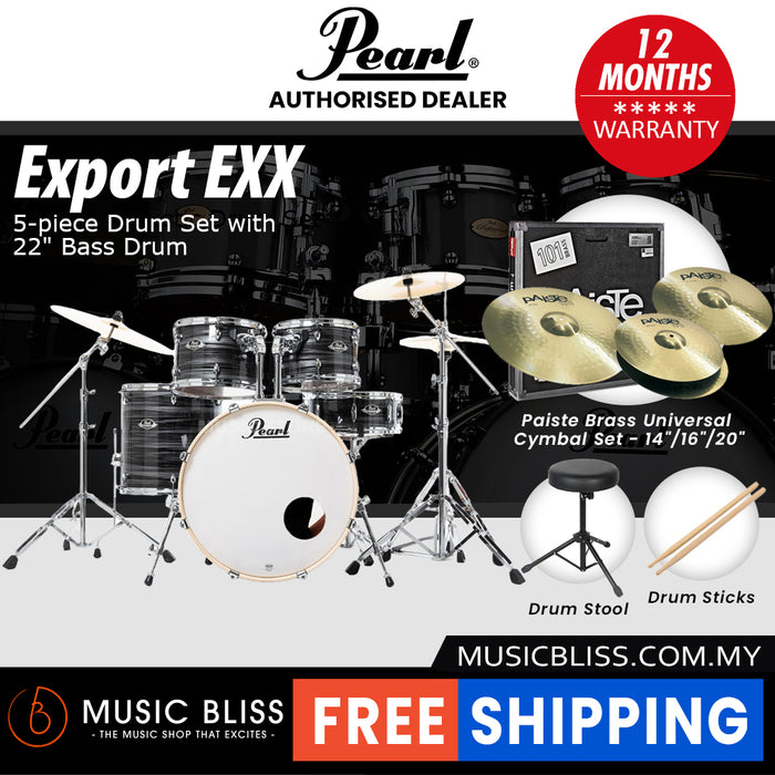 Pearl Export EXX 5-Piece Drum Set with Hardware, Drumstick and Throne - 22 Kick - Graphite Silver Twist