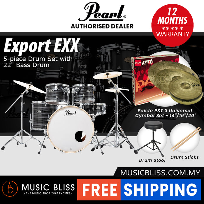 Pearl Export EXX 5-Piece Drum Set with Hardware, Drumstick and Throne - 22 Kick - Graphite Silver Twist
