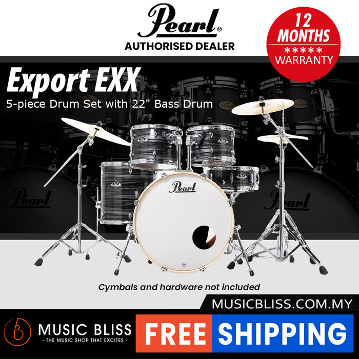 Pearl Export EXX 5-Piece Drum Set with Hardware, Drumstick and Throne - 22 Kick - Graphite Silver Twist