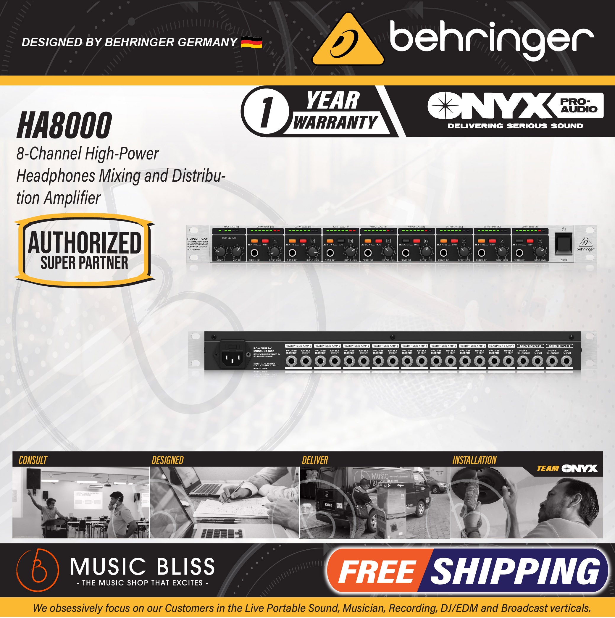 Behringer HA8000 V2 8 Channel Headphone Mixing Distribution