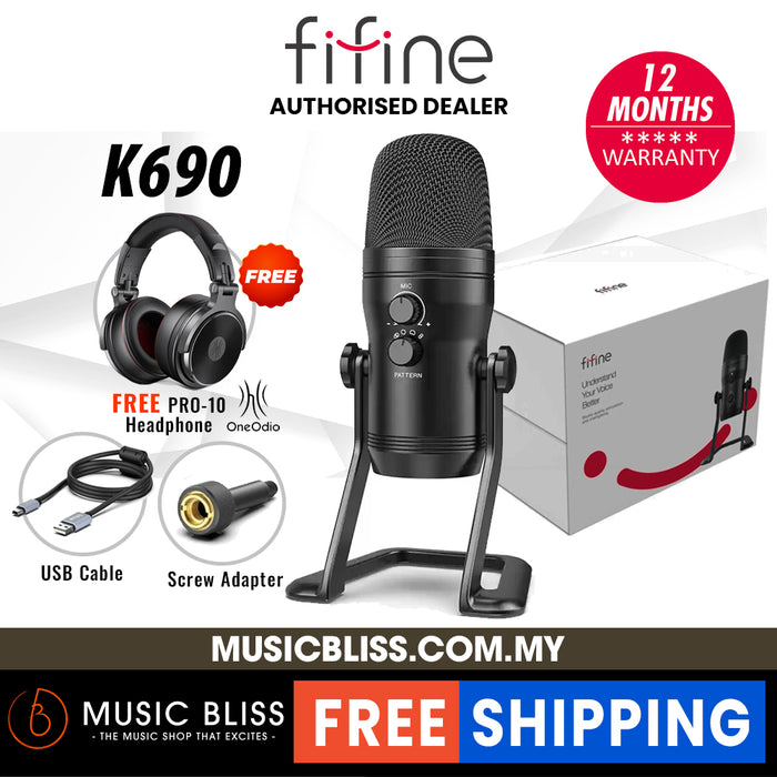 FIFINE K690 USB Microphone for PC, PS4, Mac with Four Pickup Patterns for Vocals, YouTube, Streaming, Gaming, ASMR, Zoom, Google Meet, Online Meeting & Online Calls - Music Bliss Malaysia