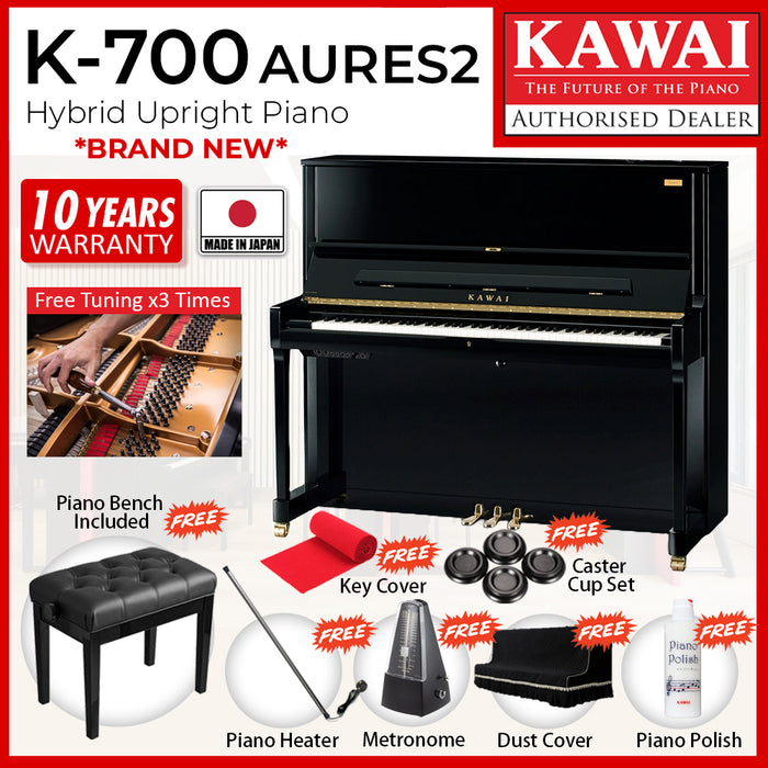 Kawai K700 AURES2 [Made In Japan] Hybrid Upright Piano - Ebony Polish