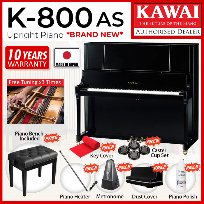 Kawai K-800 AS [Made In Japan] Professional Acoustic Upright Piano - Ebony Polish