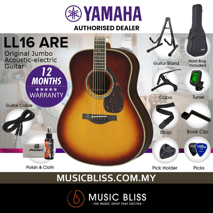 Yamaha LL16 ARE Original Jumbo Acoustic-Electric Guitar with FREE Hard Bag Package - Natural