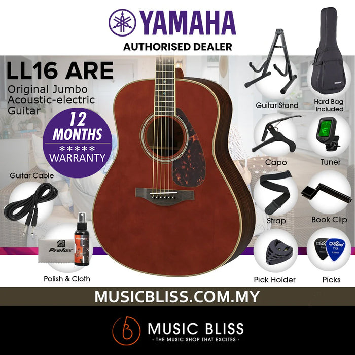 Yamaha LL16 ARE Original Jumbo Acoustic-Electric Guitar with FREE Hard Bag Package - Natural