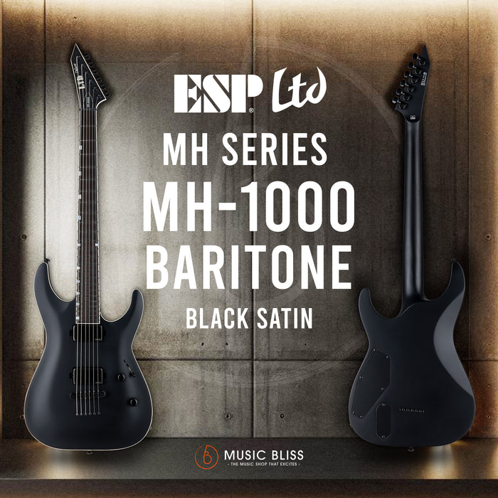 ESP LTD MH-1000 Baritone Electric Guitar - Black Satin