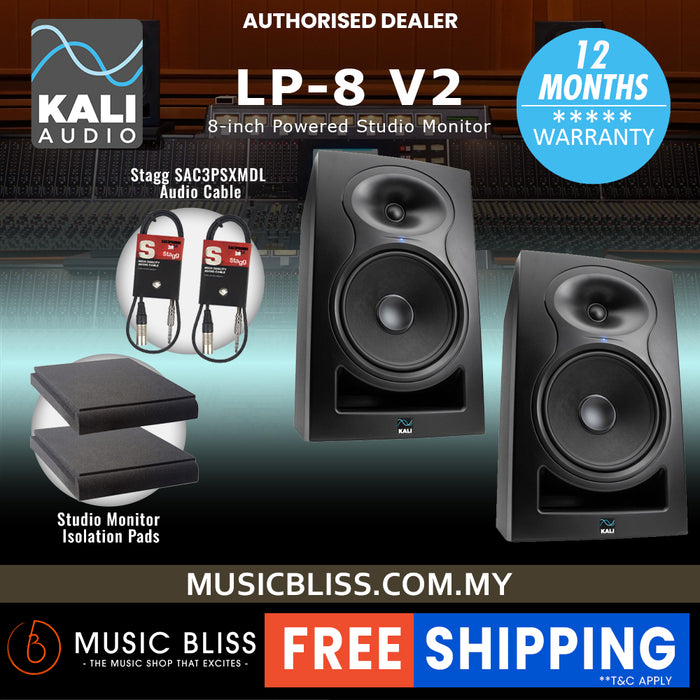 Kali Audio LP-8 V2 8-inch Powered Studio Monitor with FREE Isolation Pads and Cables - Pair