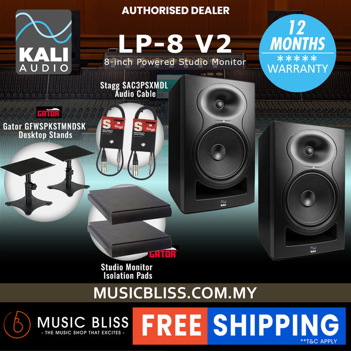 Kali Audio LP-8 V2 8-inch Powered Studio Monitor with FREE Isolation Pads and Cables - Pair