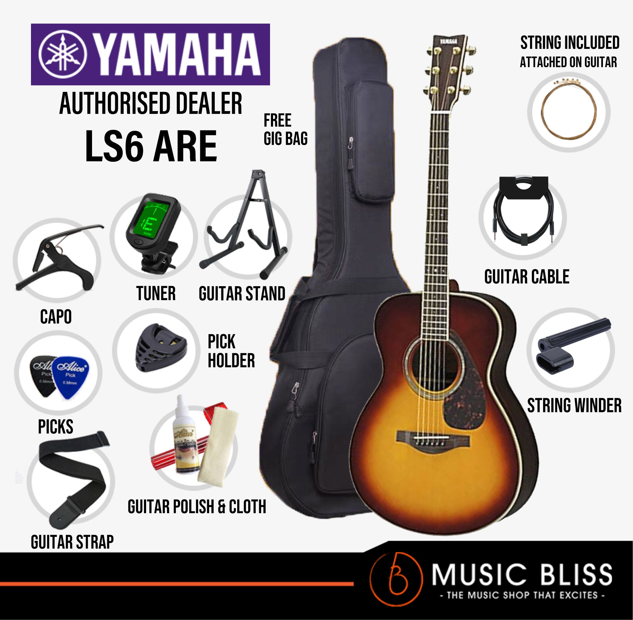 Yamaha LS6 ARE Concert Acoustic-Electric Guitar with FREE Hard Bag