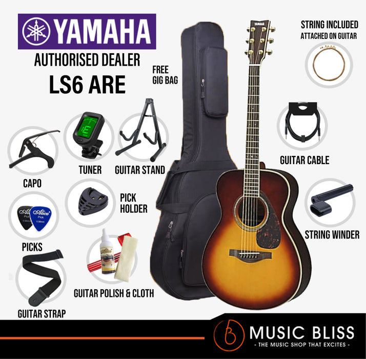 Yamaha LS6 ARE Concert Acoustic-Electric Guitar with FREE Hard Bag Package - Natural