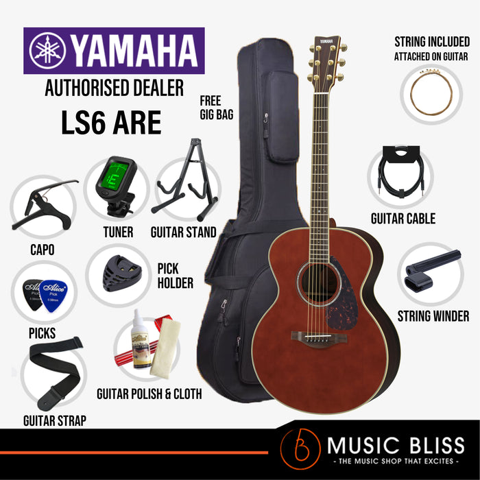 Yamaha LS6 ARE Concert Acoustic-Electric Guitar with FREE Hard Bag Package - Natural