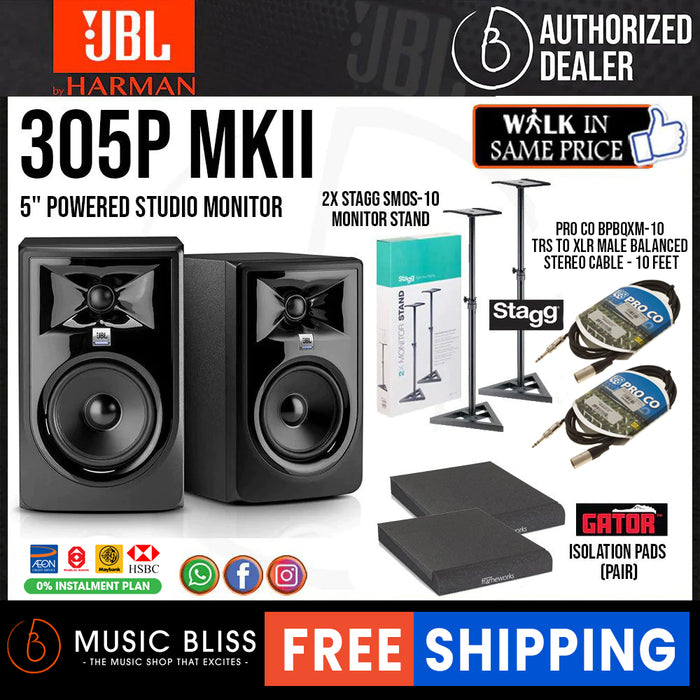 JBL 305P MKII Powered 5" 2-Way Studio Monitor - Pair - Music Bliss Malaysia