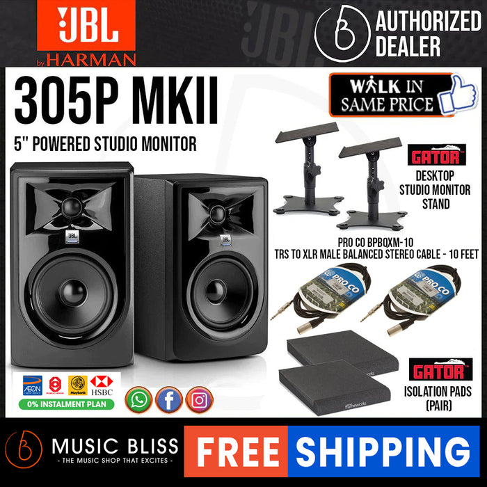 JBL 305P MKII Powered 5" 2-Way Studio Monitor - Pair - Music Bliss Malaysia