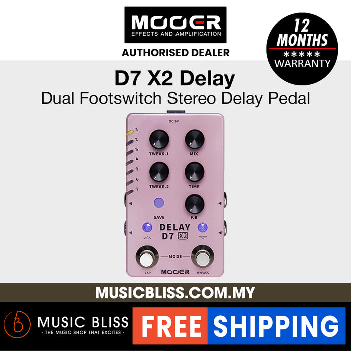 Mooer D7 X2 Dual Footswitch Stereo Delay Pedal