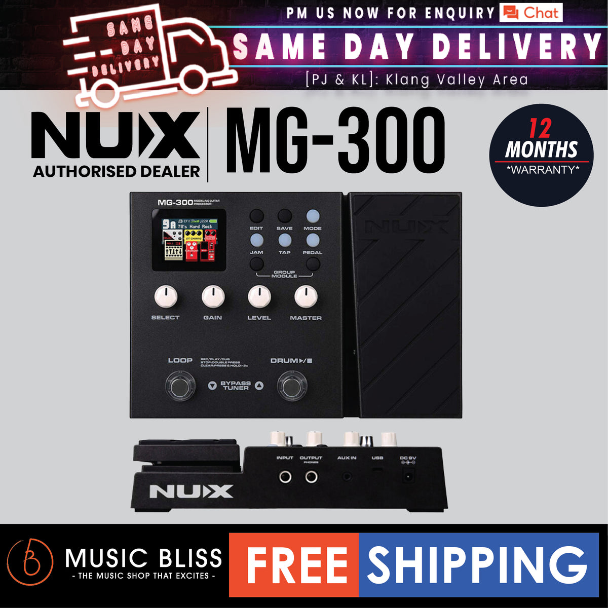 NUX MG300 Guitar Modelling Processor Multi Effects Pedal (MG-300 / MG 300)  | Music Bliss Malaysia