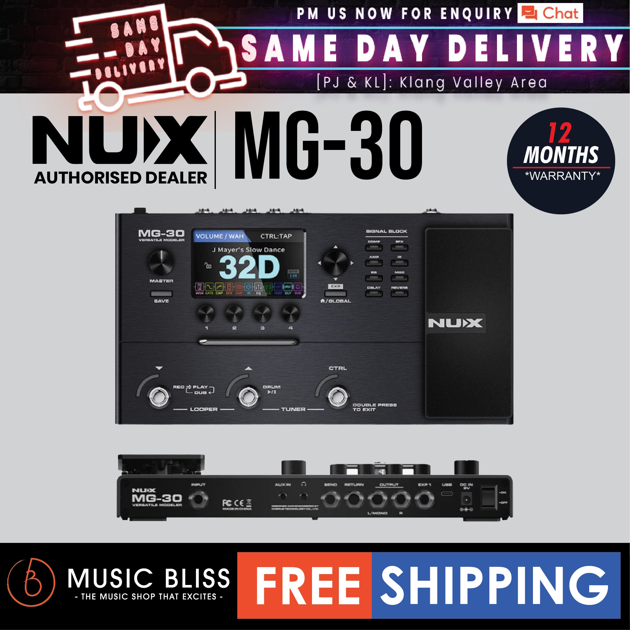 NUX MG-30 Versatile Modeler Multi-Effects Pedal | Music Bliss Malaysia