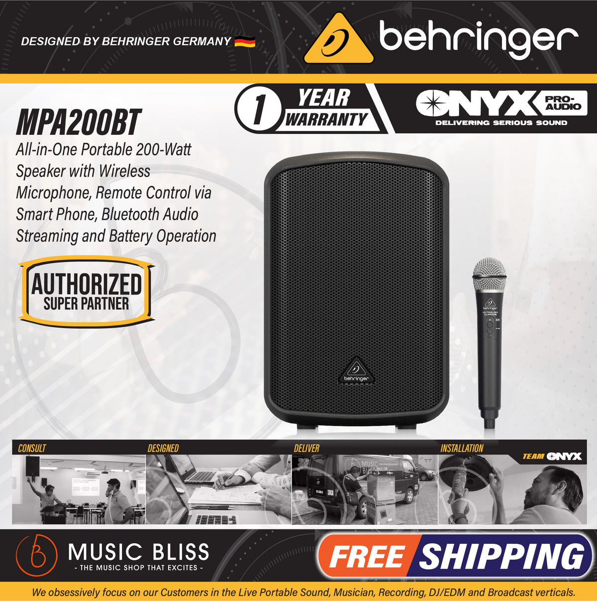 Behringer MPA200BT 200W PA Speaker with Handheld Wireless