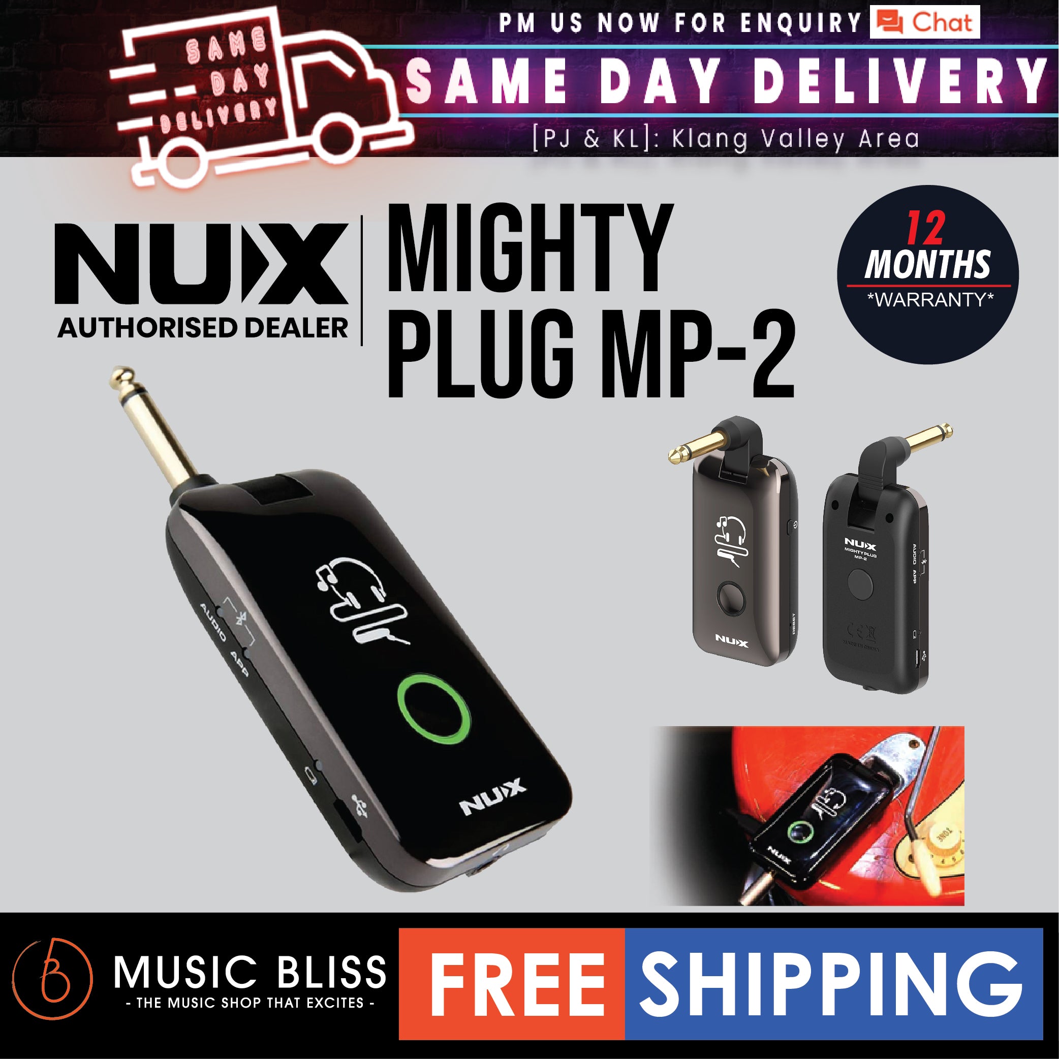 NUX Mighty Plug MP-2 Guitar and Bass Modeling Headphone Amplug