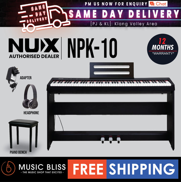 NUX NPK-10 88-Key Digital Piano with Wooden Stand and Bluetooth - Black ...