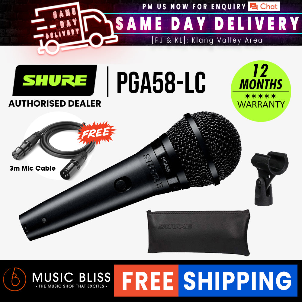 Shure Pga58 Lc Cardioid Dynamic Vocal Microphone With Mic Cable Music Bliss Malaysia 7611