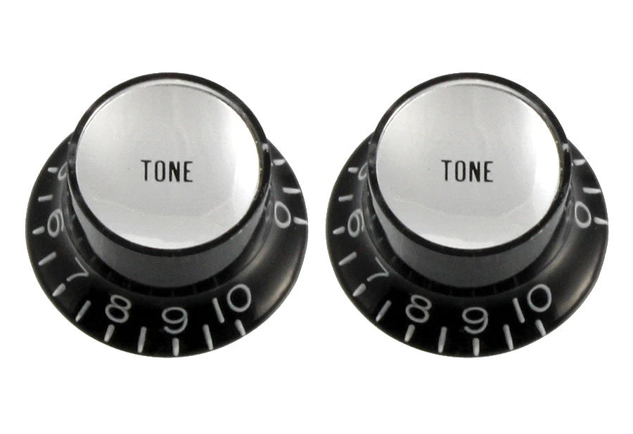 ALLPARTS PK-0182-023 Tone Reflector Knobs - Black with Silver (Pack of 2) - Music Bliss Malaysia