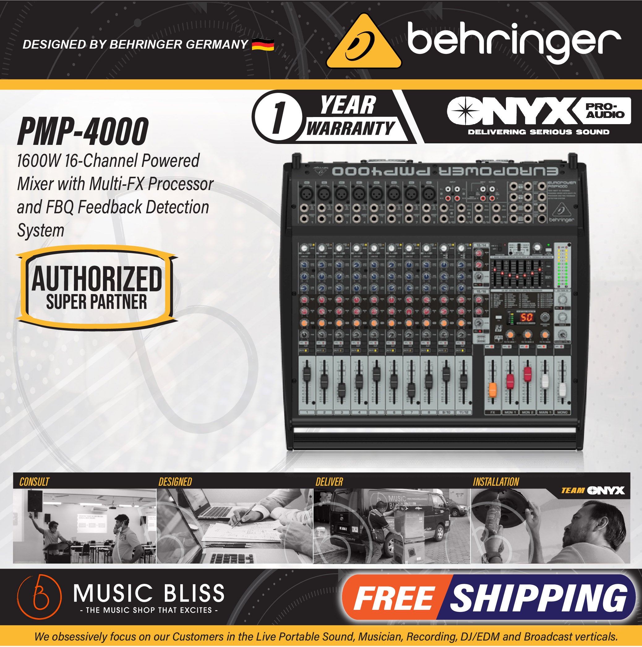  Behringer Europower PMP4000 Powered Mixer - 16 Channels, 1600  Watts with Multi-FX Processor and FBQ Feedback Detection System : Musical  Instruments